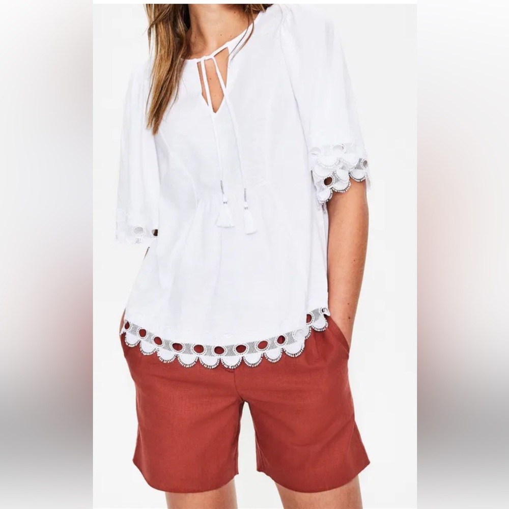 Boden White Knit Tunic with Lace Accents